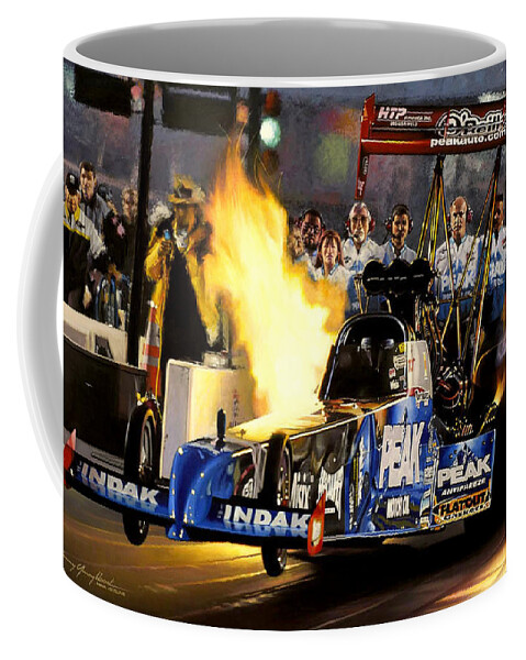 Drag Racing Nhra Top Fuel Funny Car John Force Kenny Youngblood Nitro Champion March Meet Images Image Race Track Fuel Tj Zizzo Coffee Mug featuring the painting AmaZZing by Kenny Youngblood
