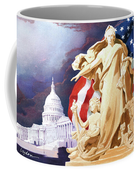 Tom Lydon Coffee Mug featuring the painting America - Apotheosis of Democracy - Peace Protecting Genius by Tom Lydon