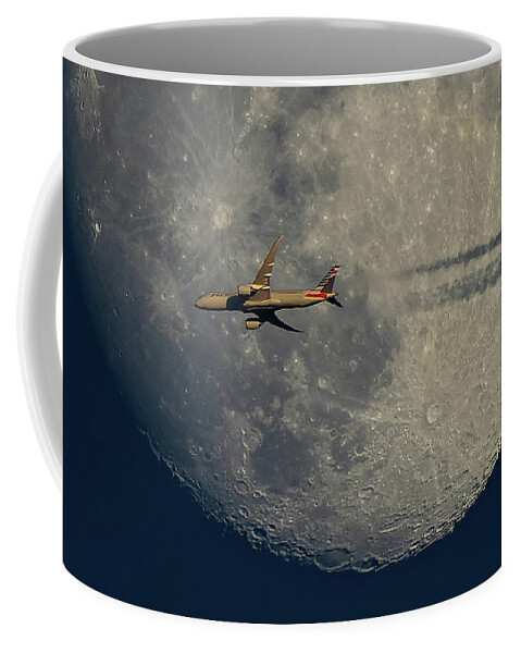 Moon Coffee Mug featuring the photograph American Airlines Moon Flight by William Jobes