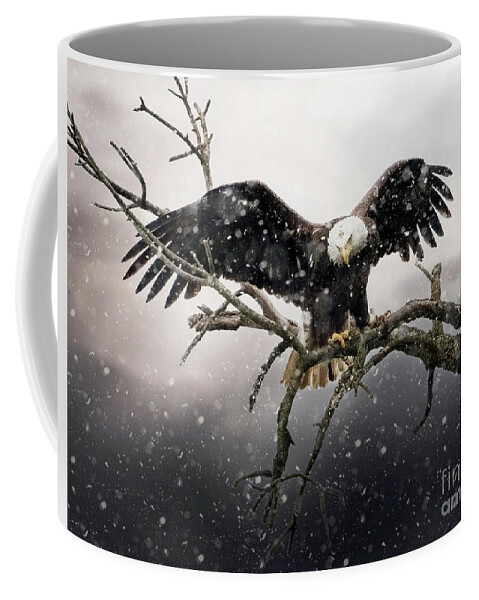 American Bald Eagle Coffee Mug featuring the photograph American Bald Eagle in a Snow Storm by Sandra Rust