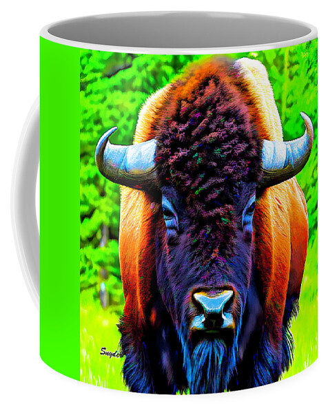 Bison Coffee Mug featuring the digital art American Bison Abstract Colorful by Floyd Snyder