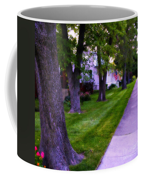 Neighborhood Coffee Mug featuring the photograph American Flag Through the Trees - Square by Frank J Casella