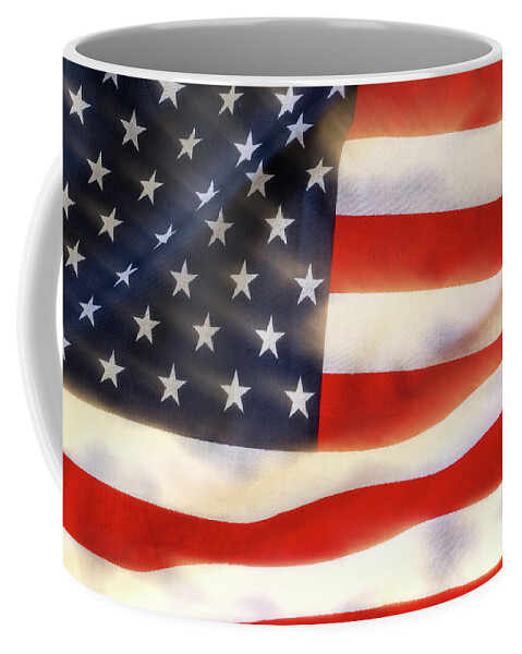 4th Coffee Mug featuring the photograph American flag waving in the wind by Simon Bratt