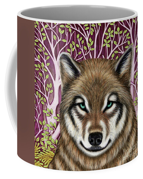 Wolf Coffee Mug featuring the painting American Wolf Escapade by Amy E Fraser