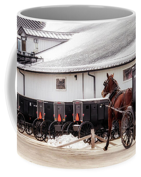Buggies Coffee Mug featuring the photograph Amish Buggy Parking by Susan Rissi Tregoning