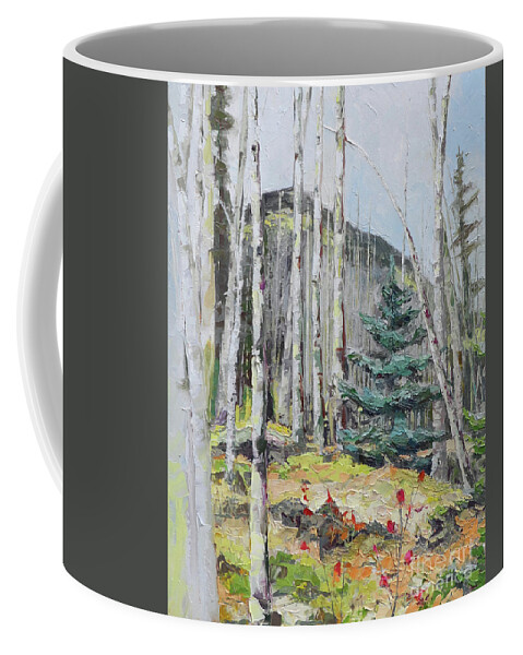 Aspen Coffee Mug featuring the painting Among the Aspen, 2018 by PJ Kirk