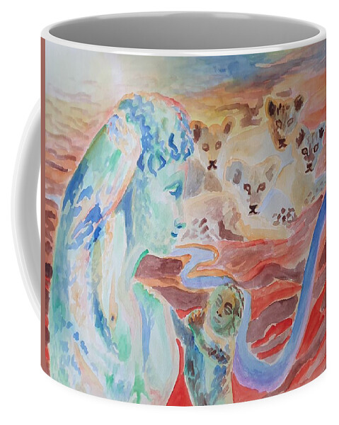 Classical Greek Sculpture Coffee Mug featuring the painting Amore and Psyche by Enrico Garff
