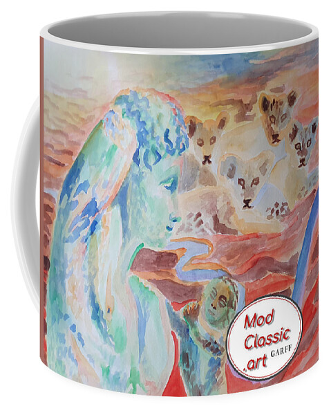 Classical Greek Sculpture Coffee Mug featuring the painting Amore and Psyche ModClassic Art by Enrico Garff