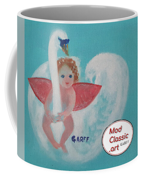 Cupid Coffee Mug featuring the painting Amorino with Swan ModClassic Art by Enrico Garff