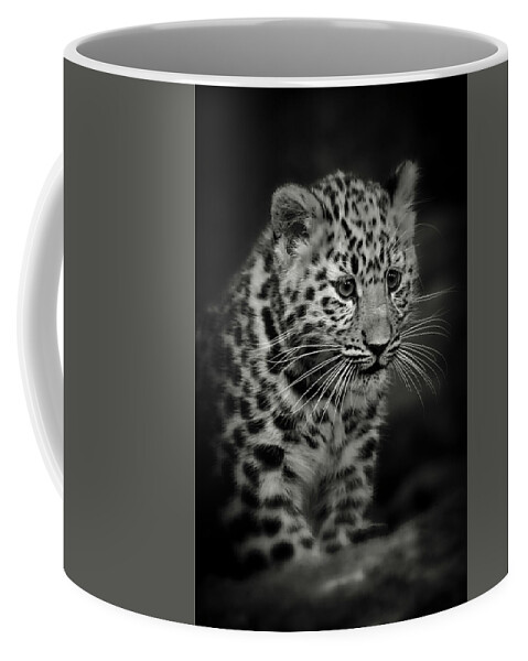 Amur Coffee Mug featuring the photograph Amur Leopard Cub - Sepia by Chris Boulton
