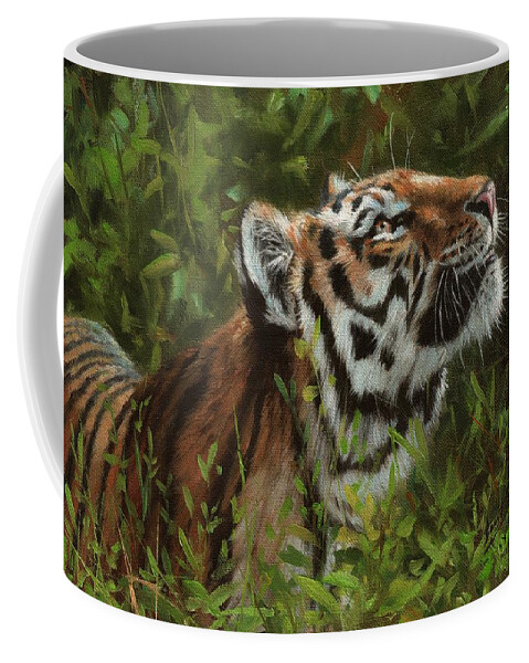 Tiger Coffee Mug featuring the painting Amur Tiger 111 by David Stribbling