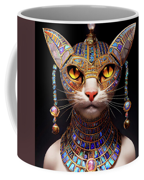 Warriors Coffee Mug featuring the digital art An Egyptian Cat Warrior Named Amulet by Peggy Collins