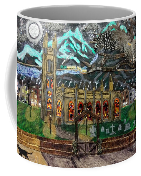 Church Coffee Mug featuring the mixed media An Owl with a View by David Westwood