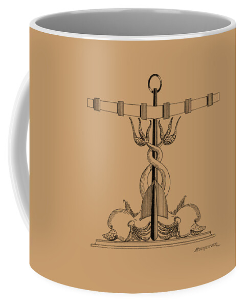 Sailing Vessels Coffee Mug featuring the drawing Anchor with dolphins by Panagiotis Mastrantonis
