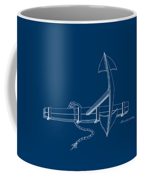 Sailing Vessels Coffee Mug featuring the drawing Anchor with wooden stock - blueprint by Panagiotis Mastrantonis