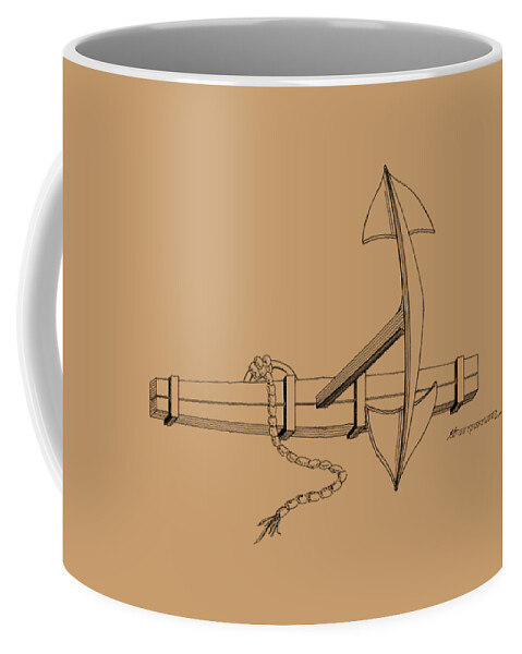 Sailing Vessels Coffee Mug featuring the drawing Anchor with wooden stock by Panagiotis Mastrantonis
