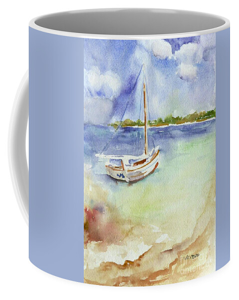 Boat Coffee Mug featuring the painting Anchored by Mafalda Cento