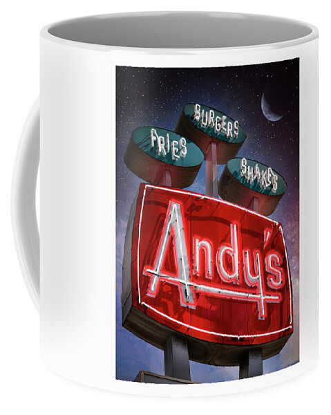 Andy's Coffee Mug featuring the photograph Andy's Igloo Drive In at night by ARTtography by David Bruce Kawchak