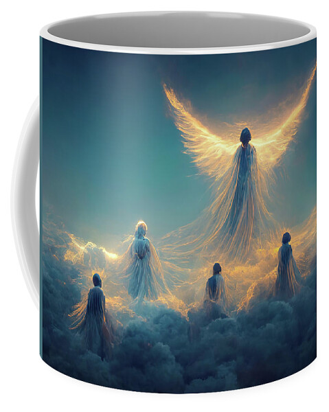 Angel Coffee Mug featuring the digital art Angel on clouds in Heaven 01 by Matthias Hauser