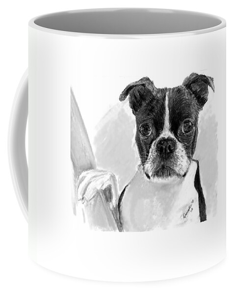 Dog Coffee Mug featuring the drawing Angel by Quwatha Valentine