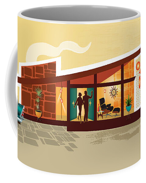 Mid Century Coffee Mug featuring the digital art Angle Roof Mid Century Modern House - PS by Diane Dempsey
