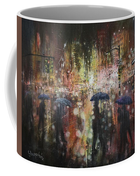 City At Night Coffee Mug featuring the painting Another Stormy Night by Tom Shropshire