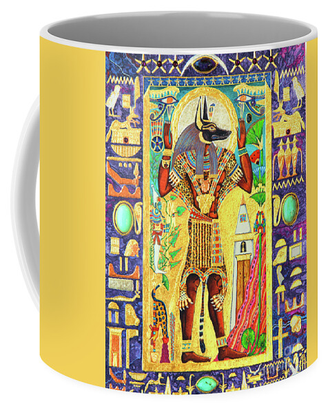 Anpu Coffee Mug featuring the mixed media Anpu Lord of the Sacred Land by Ptahmassu Nofra-Uaa