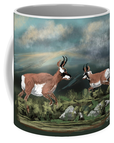 Pronghorn Antelope Coffee Mug featuring the digital art Antelope by Doug Gist