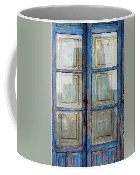 Spain Coffee Mug featuring the digital art Antique Blue Door by Naomi Maya