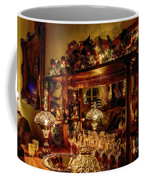 Home Décor Coffee Mug featuring the photograph Antique Buffet Gussied Up For Christmas by Shelia Hunt