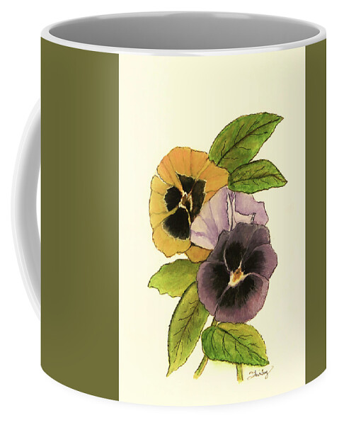 Pansy Coffee Mug featuring the painting Antique Pansies by Shirley Dutchkowski