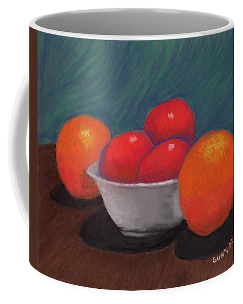 Fruit Coffee Mug featuring the pastel Apples and Oranges 2 by Katrina Gunn