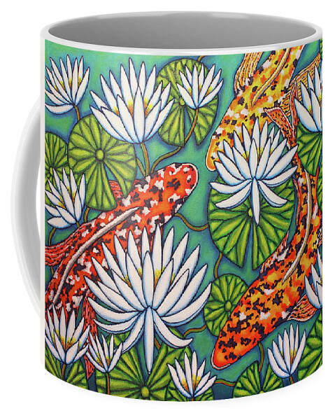Koi Coffee Mug featuring the painting Aquatic Jewels by Lisa Lorenz