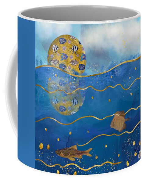 Nature Coffee Mug featuring the digital art Aquatic Moon - Surrealist Dreamworld by Andreea Dumez