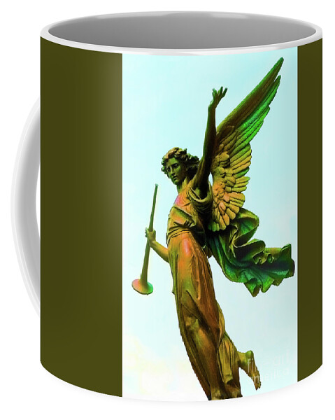 Angel Statue Coffee Mug featuring the photograph Archangel and Bugle Heralds Joy by Wernher Krutein