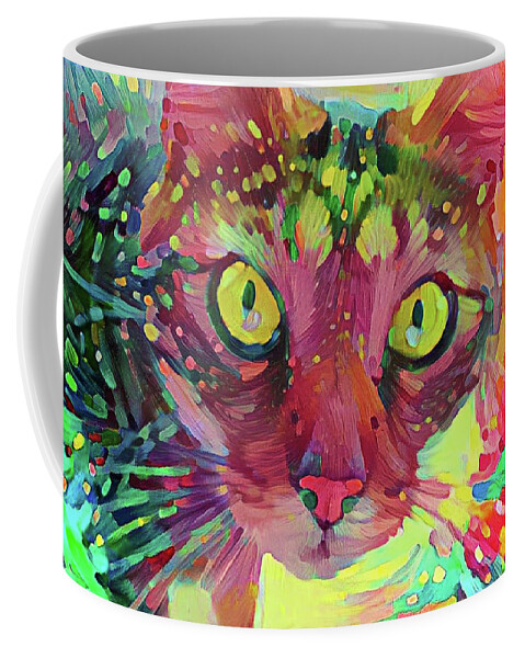 Colorful Cat Coffee Mug featuring the digital art Are You Talking To Me by Peggy Collins