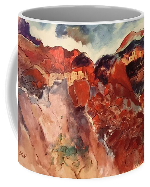 Southwest Landscape Coffee Mug featuring the painting Arizona Cave Dwellings by Elaine Elliott