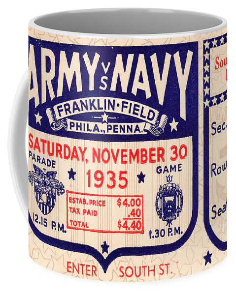 Army Navy Football History Coffee Mug featuring the mixed media Army Navy Game 1935 by Row One Brand