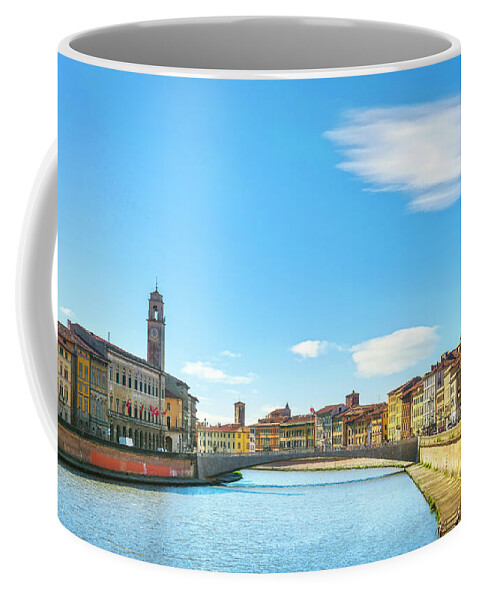 Pisa Coffee Mug featuring the photograph Pisa Lungarno and Clouds by Stefano Orazzini