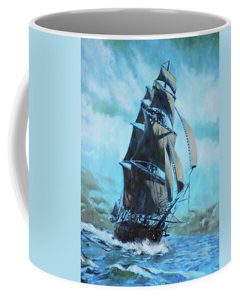 Saiboat Coffee Mug featuring the painting Around The World by Sv Bell