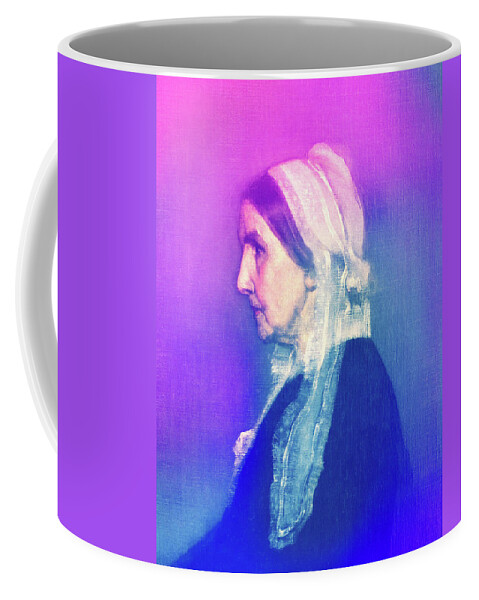Arrangement In Grey And Black No. 1 Coffee Mug featuring the digital art Arrangement in Grey and Black No. 1 by James Abbott McNeill Whistler - close-up in blue and violet by Nicko Prints