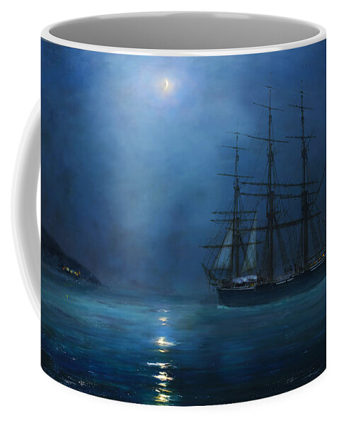 Painting Coffee Mug featuring the digital art Arrival by moonlight by Lutz Roland Lehn