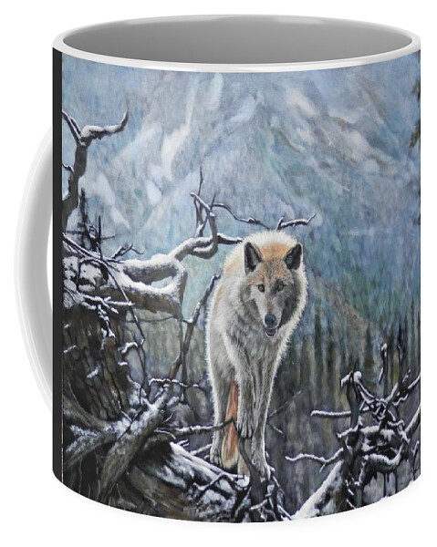 Wolf Coffee Mug featuring the painting Arctic Wolf by John Neeve