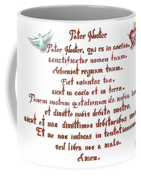 Our Father Coffee Mug featuring the drawing Pater Noster, Latin Prayer, of the Our Father and The Lord's Prayer by John Grden