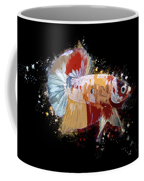 Artistic Coffee Mug featuring the digital art Artistic Yellow Base Betta Fish by Sambel Pedes
