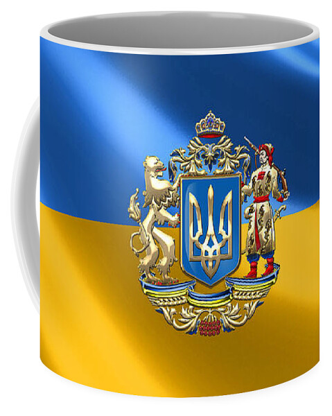 World Heraldry Collection By Serge Averbukh Coffee Mug featuring the digital art Ukraine - Proposed Greater Coat of Arms over Ukrainian Flag by Serge Averbukh