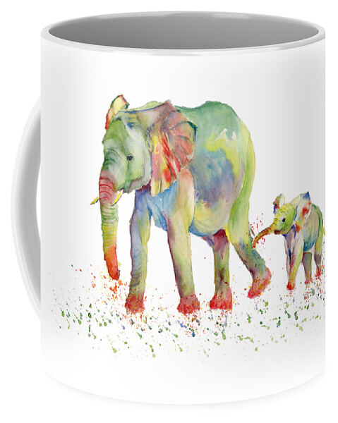 Elephant Coffee Mug featuring the painting Elephant Family Watercolor by Melly Terpening