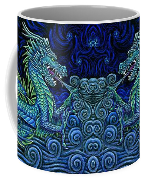 Chinese Dragon Coffee Mug featuring the drawing Chinese Azure Dragon by Rebecca Wang