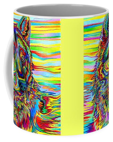 Psychedelic Coffee Mug featuring the drawing Psychedelic Wolf by Rebecca Wang
