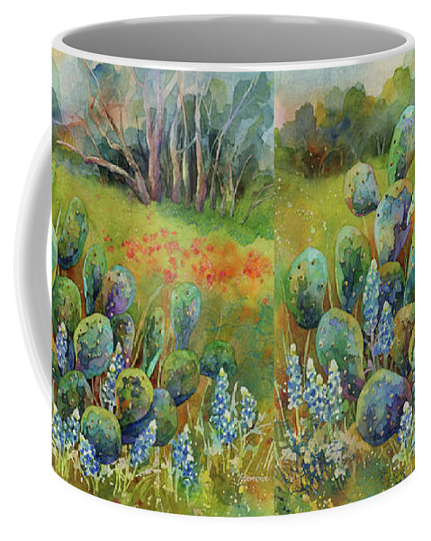 Cactus Coffee Mug featuring the painting Bluebonnets and Cactus by Hailey E Herrera